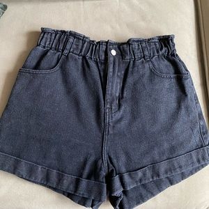 Black paper bag denim shorts